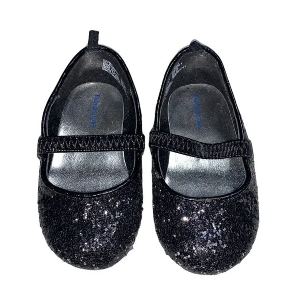 Black Glitter slip on Toddler Baby shoes ballet flats Strap Holiday Christmas